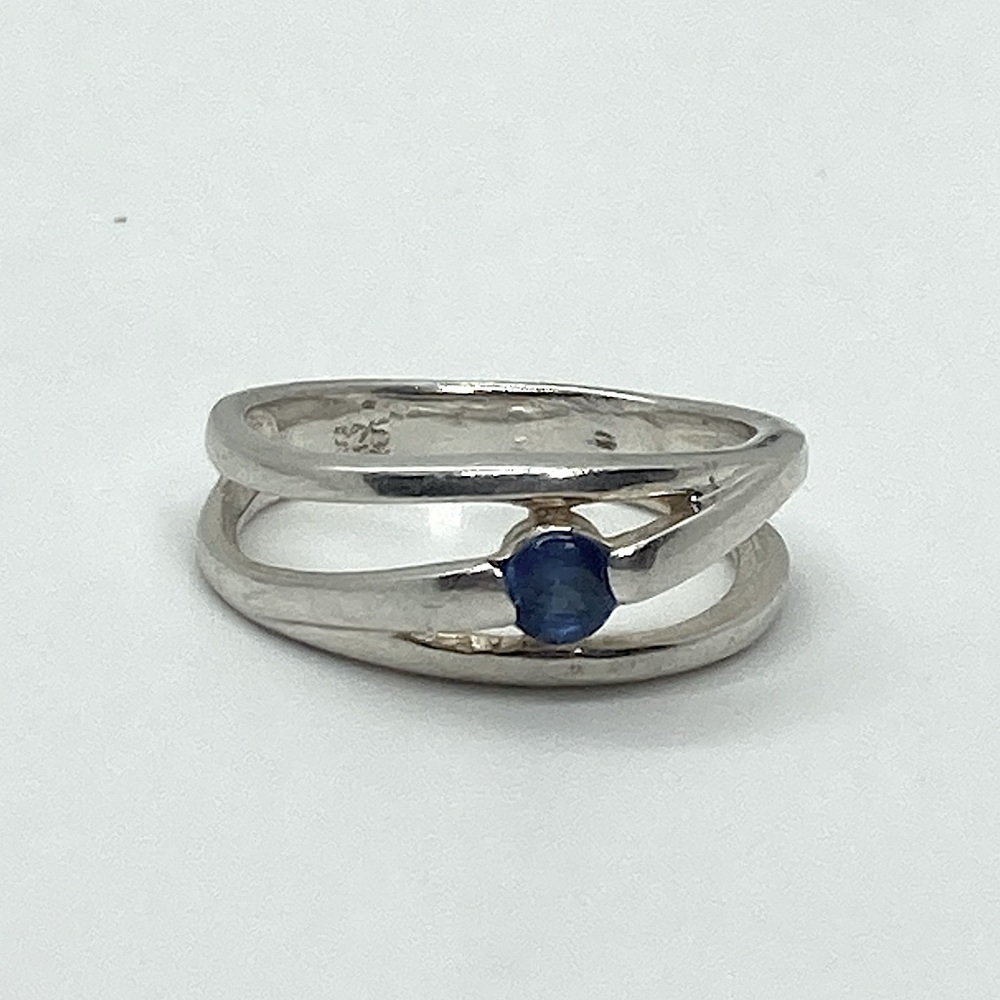 Vtg 925 Sterling Silver Dark Blue CZ Stone Open Design Wide Ring | Sz 8